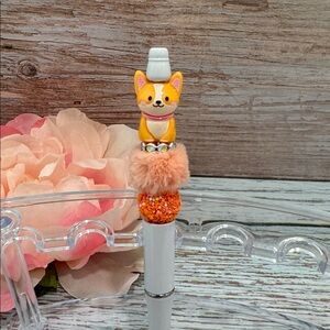 Cute CORGI Dog Pet  Posh Pen with  orange Pom-Pom